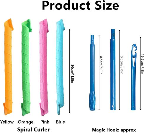 30 Pcs Hair Curlers Spiral Curls Heatless Hair Curlers No Heat Spiral Curlers Styling Kit with 2 Sets of Styling Hooks for Most Kinds of Hairstyles(Assorted Color,17.7in) in Saudi Arabia