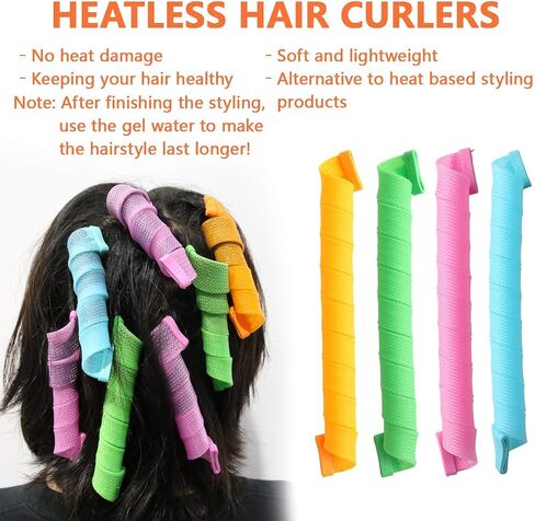 30 Pcs Hair Curlers Spiral Curls Heatless Hair Curlers No Heat Spiral Curlers Styling Kit with 2 Sets of Styling Hooks for Most Kinds of Hairstyles(Assorted Color,17.7in) in Saudi Arabia