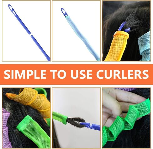 30 Pcs Hair Curlers Spiral Curls Heatless Hair Curlers No Heat Spiral Curlers Styling Kit with 2 Sets of Styling Hooks for Most Kinds of Hairstyles(Assorted Color,17.7in) in Saudi Arabia