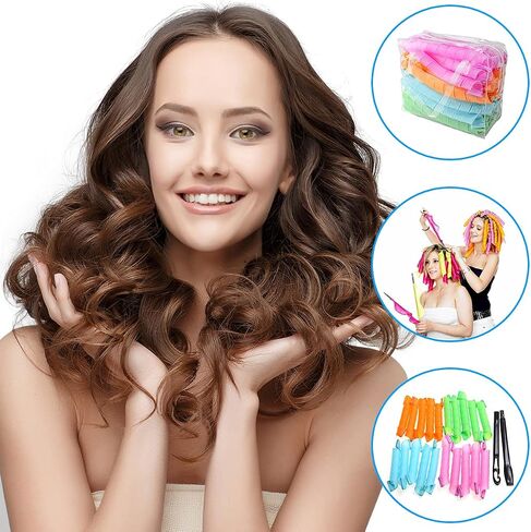 30 Pcs Hair Curlers Spiral Curls Heatless Hair Curlers No Heat Spiral Curlers Styling Kit with 2 Sets of Styling Hooks for Most Kinds of Hairstyles(Assorted Color,17.7in) in Saudi Arabia