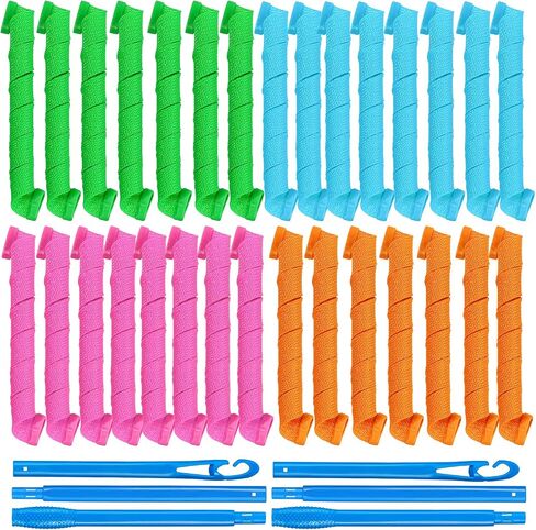 30 Pcs Hair Curlers Spiral Curls Heatless Hair Curlers No Heat Spiral Curlers Styling Kit with 2 Sets of Styling Hooks for Most Kinds of Hairstyles(Assorted Color,17.7in) in Saudi Arabia