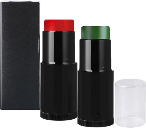 2Pcs Red Green Face Body Paint Stick,Cream Blendable Sticks,for Halloween Cosplay or Sports,Waterproof Sweatproof Hypoallergenic (Red + Dark Green) in Saudi Arabia