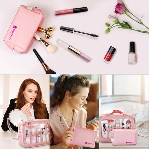 HAODOPSTY Large Toiletry Bag for Women Bundle with Small Makeup Bag,Clear Travel Bag for Toiletries, Pink, Pack of 2 in Saudi Arabia