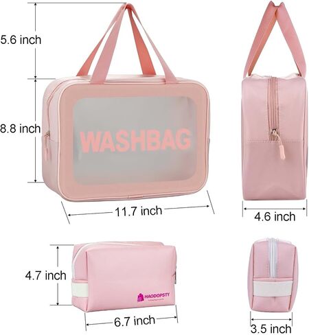 HAODOPSTY Large Toiletry Bag for Women Bundle with Small Makeup Bag,Clear Travel Bag for Toiletries, Pink, Pack of 2 in Saudi Arabia