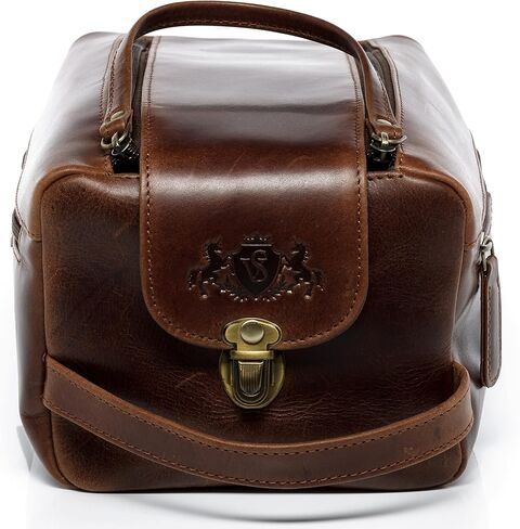 حقيبة أدوات الزينة SID & Vain BRISTOL XL I حقيبة غسيل جلدية فاخرة للرجال والنساء I Travel بين عشية وضحاها حقيبة حلاقة الصالة الرياضية باللون البني in Kuwait