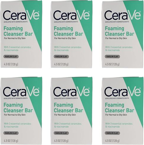 CeraVe Foaming Cleanser Bar for Normal to Oily Skin - Bundle of 6 Cleanser Bars - Fragrance Free - 4.5 oz Cleansing Bars in Saudi Arabia