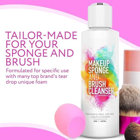 Impresa 8oz Cosmetic Cleanser & Conditioner compatible many foam Makeup Sponges and Brushes - Fragrance-Free, Dye-Free - Made in the USA in Saudi Arabia