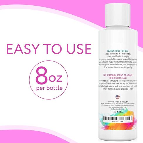 Impresa 8oz Cosmetic Cleanser & Conditioner compatible many foam Makeup Sponges and Brushes - Fragrance-Free, Dye-Free - Made in the USA in Saudi Arabia