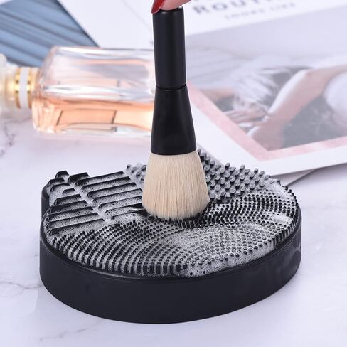 Silicon Makeup Brush Cleaner Mat with Brush Drying manual Make up brush cleaner cleanser machine Cosmetic Brush Cleaner Pad+Makeup Brush Dry Cleaned Quick Color Removal Sponge Scrubber Tool (Green) in Kuwait