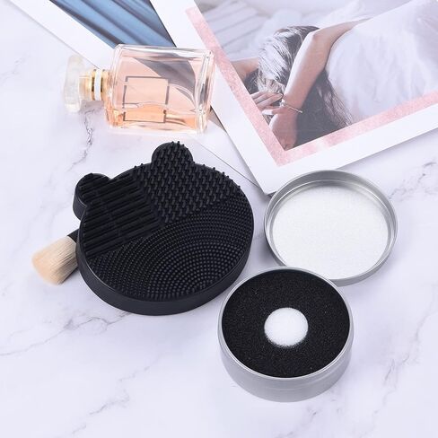 Silicon Makeup Brush Cleaner Mat with Brush Drying manual Make up brush cleaner cleanser machine Cosmetic Brush Cleaner Pad+Makeup Brush Dry Cleaned Quick Color Removal Sponge Scrubber Tool (Green) in Kuwait