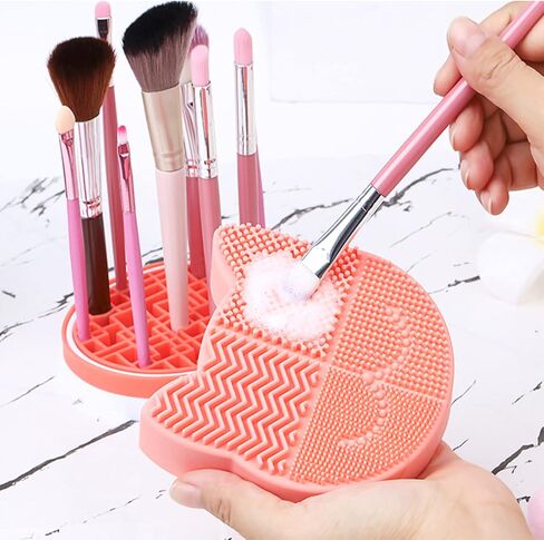 Silicon Makeup Brush Cleaner Mat with Brush Drying manual Make up brush cleaner cleanser machine Cosmetic Brush Cleaner Pad+Makeup Brush Dry Cleaned Quick Color Removal Sponge Scrubber Tool (Green) in Kuwait