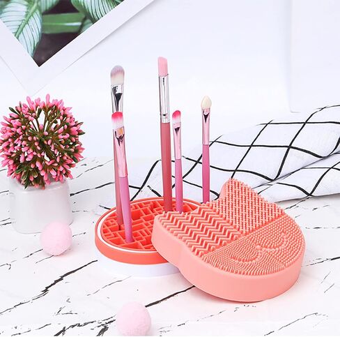 Silicon Makeup Brush Cleaner Mat with Brush Drying manual Make up brush cleaner cleanser machine Cosmetic Brush Cleaner Pad+Makeup Brush Dry Cleaned Quick Color Removal Sponge Scrubber Tool (Green) in Kuwait