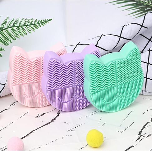 Silicon Makeup Brush Cleaner Mat with Brush Drying manual Make up brush cleaner cleanser machine Cosmetic Brush Cleaner Pad+Makeup Brush Dry Cleaned Quick Color Removal Sponge Scrubber Tool (Green) in Kuwait