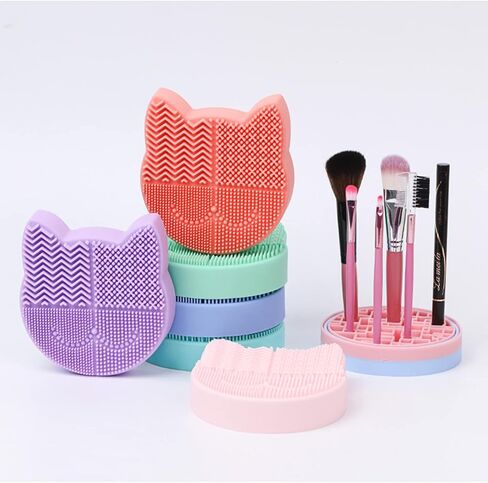 Silicon Makeup Brush Cleaner Mat with Brush Drying manual Make up brush cleaner cleanser machine Cosmetic Brush Cleaner Pad+Makeup Brush Dry Cleaned Quick Color Removal Sponge Scrubber Tool (Green) in Kuwait