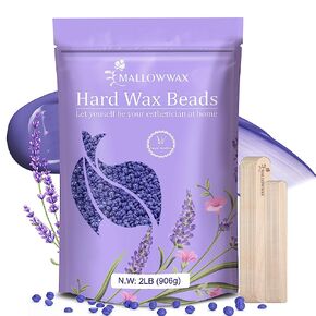 Hard Wax Beads for Hair Removal - Mallowwax Stripless Refillable 2LB Lavender Waxing Beads - Natural & Hypoallergenic Formula for Long-Lasting Smooth Skin - Ideal for At-Home Use and Sensitive Areas in Kuwait
