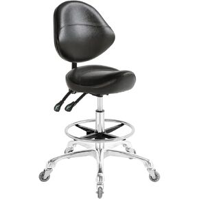 Saddle Stool Chair with Back Support, Heavy-Duty(350LBS), Hydraulic Rolling Swivel Adjustable Stool Chair for Salon Spa Beauty Massage Dental Clinic Home Office Use