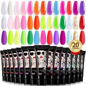 موروفان مجموعة وصلات اظافر جل بولي جل مكونة من 20 لون، مجموعة اظافر من جل بولي جل للاظافر الفنية للمبتدئين، مجموعة مانيكير لتعزيز الاظافر في المنزل (20 قطعة بولي جل بينك) in Kuwait