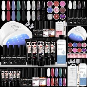 طقم أظافر بولي جل من موروفان مع مصباح أظافر LED بقدرة 48 وات، ومجفف أظافر لامع وإعدادات برايمر بولي جل للأظافر، جل تمديد للأظافر، مستلزمات فن الأظافر، مجموعات جل بولي مع كل شيء in Kuwait