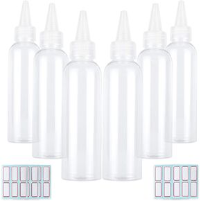 TRENDBOX 2oz Clear Plastic Bottles Applicator with Twist Top Cap BPA-Free For Hair Oils and Liquids 6 Pack with 6pcs Labels
