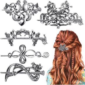 Noverlife 5PCS Celtic Hairpins, Vintage Silver Viking Hair Clips Minimalist Celtic Knot Hair Slide, Alloy Knot Hair Sticks Creative Metal Viking Hair Barrette, Hair Accessories for Girls and Women in Kuwait