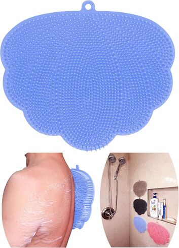 OurBSHF Back Scrubber Hands-Free for Shower. Easy to Clean Big Flat Silicone Back Washer Foot Massager Body Brush Replace Loofah Sponge. Stick to Wall to Scrub, Hang on Hook to Dry (Grey) in Saudi Arabia