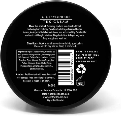 GENTS OF LONDON Tek Cream, Hairstyling Cream For Men - Medium Hold Light Sheen 2.6 Oz. Men's Hair Wax, Authentic Styling Wax, Clay, Paste, Putty and Mens Grooming Products | Hair Cream For Men in Saudi Arabia