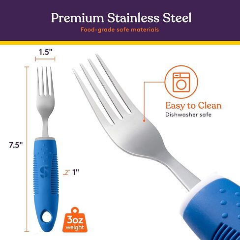 Special Supplies Adaptive Utensils (5-Piece Kitchen Set) Wide, Non-Weighted, Non-Slip Handles for Hand Tremors, Arthritis, Parkinson’s or Elderly Use - Stainless Steel Knives, Fork, Spoons - Blue in Saudi Arabia