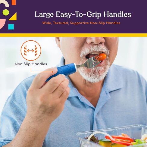 Special Supplies Adaptive Utensils (5-Piece Kitchen Set) Wide, Non-Weighted, Non-Slip Handles for Hand Tremors, Arthritis, Parkinson’s or Elderly Use - Stainless Steel Knives, Fork, Spoons - Blue in Saudi Arabia
