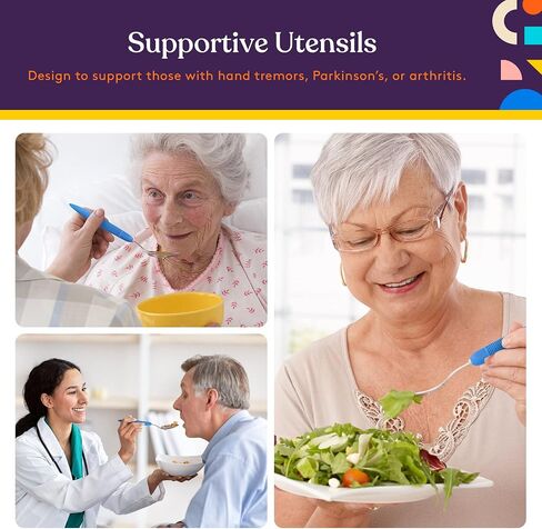 Special Supplies Adaptive Utensils (5-Piece Kitchen Set) Wide, Non-Weighted, Non-Slip Handles for Hand Tremors, Arthritis, Parkinson’s or Elderly Use - Stainless Steel Knives, Fork, Spoons - Blue in Saudi Arabia