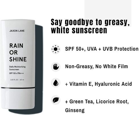 RAIN OR SHINE Anti Aging Face Sunscreen SPF 50 for Clear Skin w/Green Tea, Hyaluronic Acid, Vitamin C, Vitamin E Oil, Ginseng Extract, Licorice Root – SPF Moisturizer for Face w/Fragrance 2.03 Oz in Kuwait