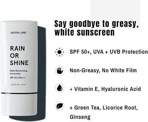 واقي شمسي للوجه مضاد للشيخوخة من رين أو شاين بعامل حماية من الشمس 50 للبشرة الصافية مع الشاي الأخضر وحمض الهيالورونيك وفيتامين ج وزيت فيتامين هـ ومستخلص الجينسنغ وجذور عرق السوس - مرطب بعامل حماية من الشمس للوجه، خالٍ من العطور، 2.03 أونصة in Kuwait