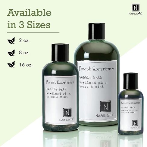 Nabila K - Forest Experience - Bubble Bath - Natural Ingredients - Essential Oils - Sensitive Skin - Tear-Free - Gentle - Moisturizing - Luxury Bubble Bath - Women & Men - Pine, Fir & Wild Mint - 8oz in Saudi Arabia