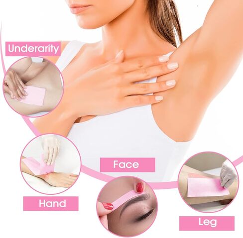 Molain 100 Pieces Pink Wax Strips Hair Removal Non Woven Waxing Strips Facial and Body Hair Removal Waxing Strips Epilating Wax Strip Paper in Kuwait