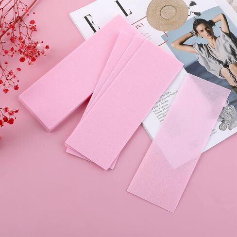 Molain 100 Pieces Pink Wax Strips Hair Removal Non Woven Waxing Strips Facial and Body Hair Removal Waxing Strips Epilating Wax Strip Paper in Kuwait
