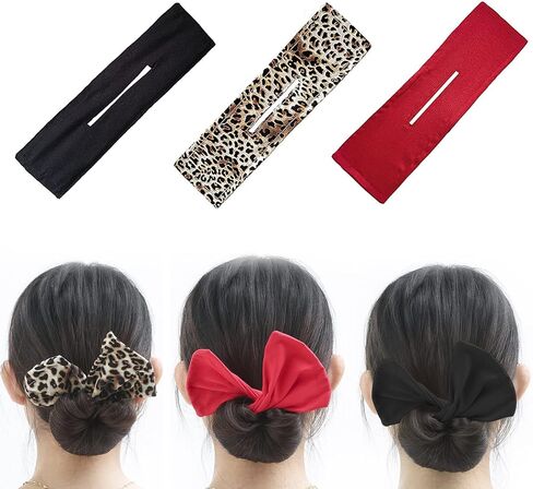 3 Pcs Hair Bun Maker, French Twist Hair Bun, Flexible Donut Hair Bun, Lazy Hair Curler Bun Clips, Fashion French Hairstyle Hair Maker For Woman & Girls Kids（Black, Red, Leopard） in Saudi Arabia