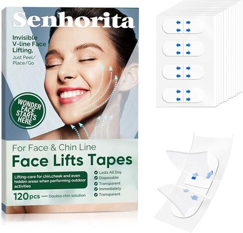 سينوريتا شريط شد الوجه، 120 قطعة من شريط شد الوجه الفوري غير مرئي، ملصق ذقن مزدوج عالي المرونة لإخفاء الذقن المزدوجة والتجاعيد in Kuwait
