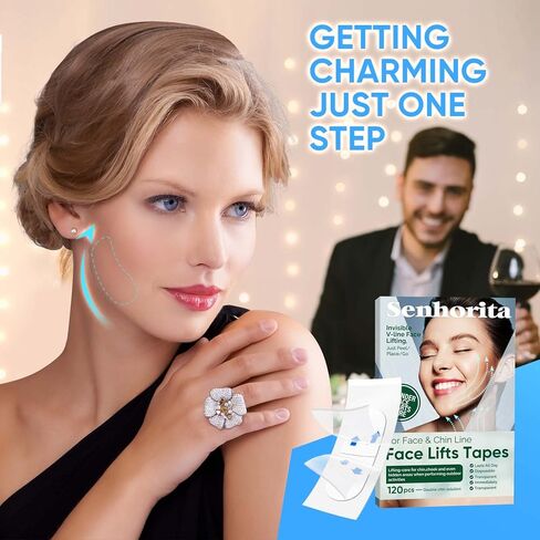 سينوريتا شريط شد الوجه، 120 قطعة من شريط شد الوجه الفوري غير مرئي، ملصق ذقن مزدوج عالي المرونة لإخفاء الذقن المزدوجة والتجاعيد in Kuwait