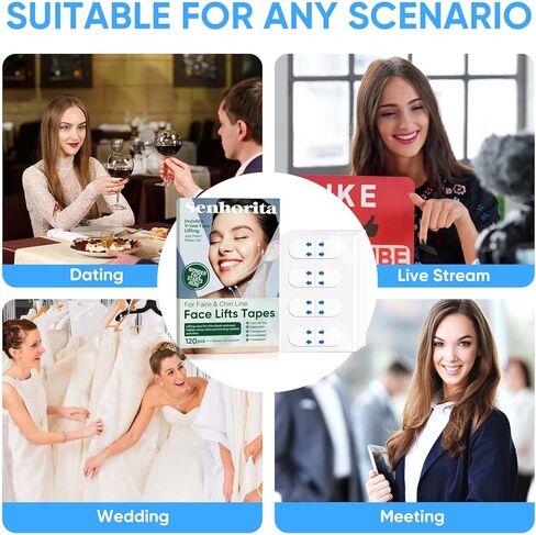 سينوريتا شريط شد الوجه، 120 قطعة من شريط شد الوجه الفوري غير مرئي، ملصق ذقن مزدوج عالي المرونة لإخفاء الذقن المزدوجة والتجاعيد in Kuwait