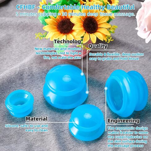 4 Size Silicone Cupping Therapy Sets- Cupping Therapy Professional Studio and Home Use Cupping Set, Stronger Suction Best for Myofascial Massage, Muscle, Nerve, Joint Pain in Saudi Arabia