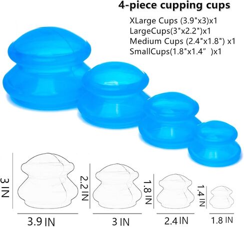 4 Size Silicone Cupping Therapy Sets- Cupping Therapy Professional Studio and Home Use Cupping Set, Stronger Suction Best for Myofascial Massage, Muscle, Nerve, Joint Pain in Saudi Arabia