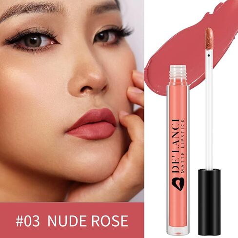 أحمر شفاه سائل غير لامع 9 ألوان من DE'LANCI + مجموعة ملمع شفاه لامعة تدوم طويلاً، كوب غير لاصق، لا يبهت، أحمر شفاه يدوم 24 ساعة، هدية عيد الميلاد للفتيات/النساء، نباتي in Kuwait