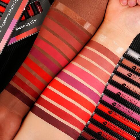 أحمر شفاه سائل غير لامع 9 ألوان من DE'LANCI + مجموعة ملمع شفاه لامعة تدوم طويلاً، كوب غير لاصق، لا يبهت، أحمر شفاه يدوم 24 ساعة، هدية عيد الميلاد للفتيات/النساء، نباتي in Kuwait