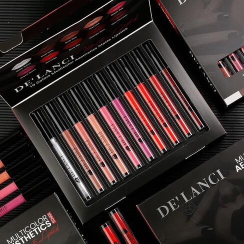 أحمر شفاه سائل غير لامع 9 ألوان من DE'LANCI + مجموعة ملمع شفاه لامعة تدوم طويلاً، كوب غير لاصق، لا يبهت، أحمر شفاه يدوم 24 ساعة، هدية عيد الميلاد للفتيات/النساء، نباتي in Kuwait