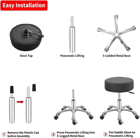 Round Chair with Back,Thick Sturdy Padding,Swivel Rolling Stool,Adjustable Stool with Wheels (with Back, Black) in Saudi Arabia