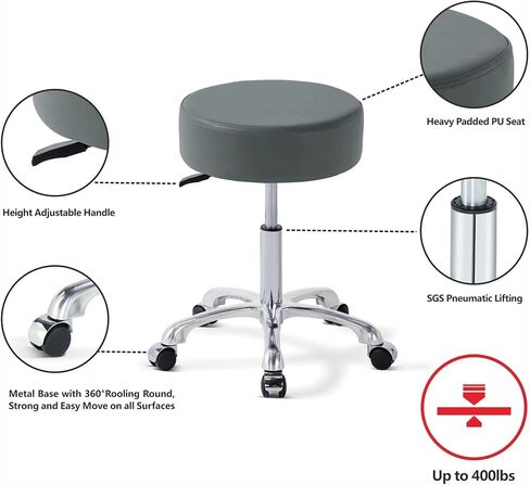 Round Chair with Back,Thick Sturdy Padding,Swivel Rolling Stool,Adjustable Stool with Wheels (with Back, Black) in Saudi Arabia