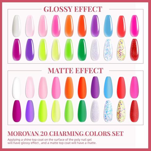 موروفان مجموعة وصلات اظافر جل بولي جل مكونة من 20 لون، مجموعة اظافر من جل بولي جل للاظافر الفنية للمبتدئين، مجموعة مانيكير لتعزيز الاظافر في المنزل (20 قطعة بولي جل بينك) in Kuwait