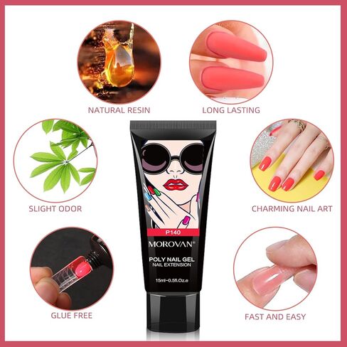 موروفان مجموعة وصلات اظافر جل بولي جل مكونة من 20 لون، مجموعة اظافر من جل بولي جل للاظافر الفنية للمبتدئين، مجموعة مانيكير لتعزيز الاظافر في المنزل (20 قطعة بولي جل بينك) in Kuwait