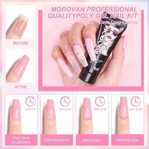 موروفان مجموعة طلاء اظافر جل بولي - مجموعة وصلات اظافر احترافية من 12 لون من جل البولي للاظافر، مجموعة جل بوليد مع ادوات طلاء الاظافر من البولي جل للمبتدئين in Kuwait