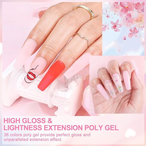 موروفان مجموعة طلاء اظافر جل بولي - مجموعة وصلات اظافر احترافية من 12 لون من جل البولي للاظافر، مجموعة جل بوليد مع ادوات طلاء الاظافر من البولي جل للمبتدئين in Kuwait