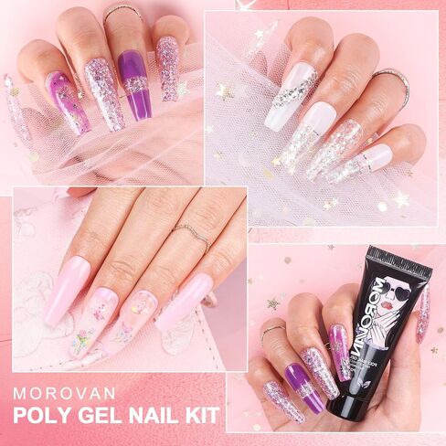 موروفان مجموعة طلاء اظافر جل بولي - مجموعة وصلات اظافر احترافية من 12 لون من جل البولي للاظافر، مجموعة جل بوليد مع ادوات طلاء الاظافر من البولي جل للمبتدئين in Kuwait